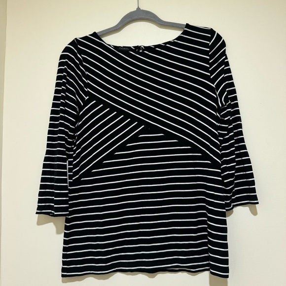 Women’s Talbots Brand Causal Black and White Striped  Long Sleeve Shirt Size M - Picture 1 of 14